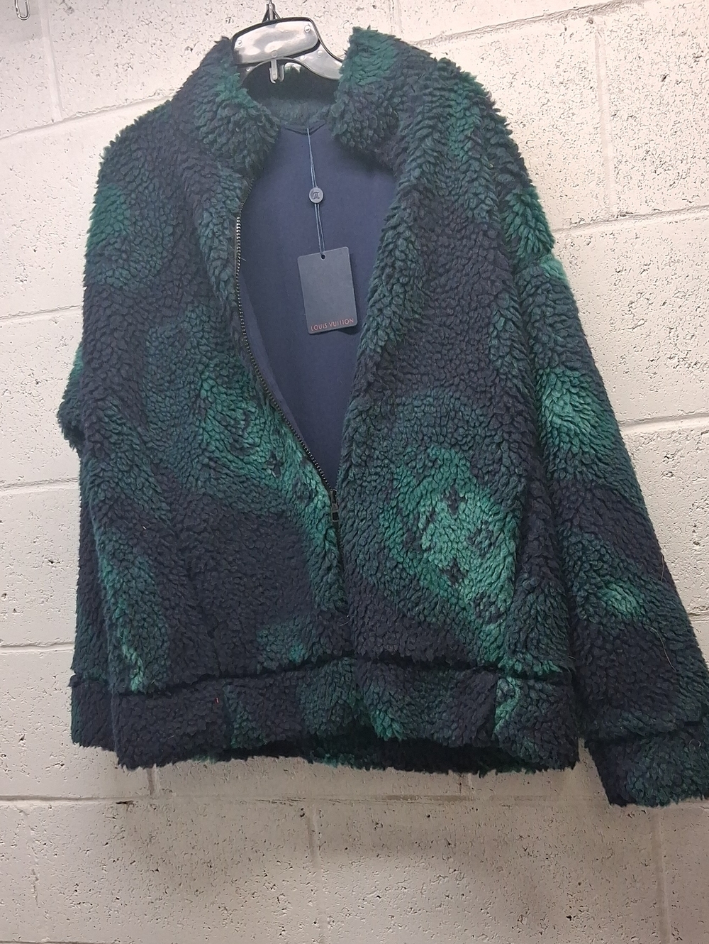 NWT Louis Vuitton green and navy blue camouflage monogram fleece zip-up jacket